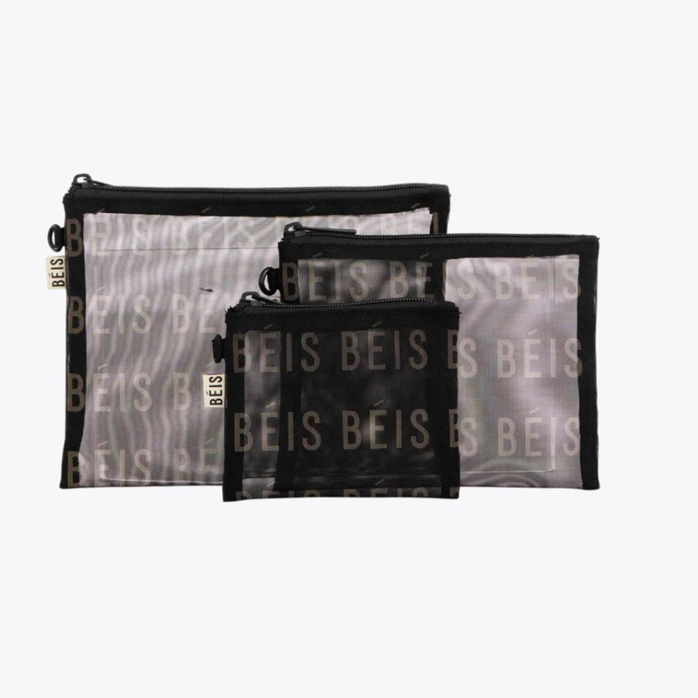 NWT Beis mesh pouch trio black